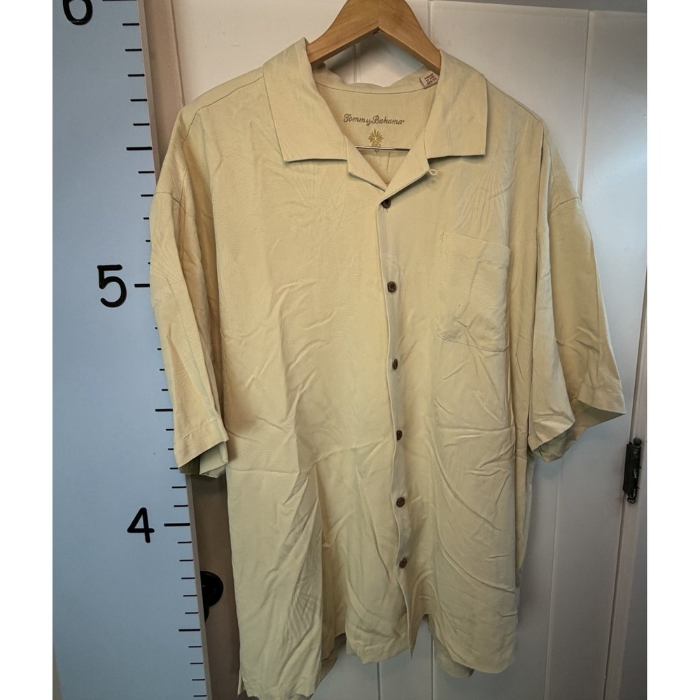 Tommy Bahama Silk Shirt Button Up Short Sleeve Mens XXL‎ Hawaiian Beige